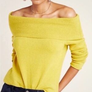 Anthropologie Off-Shoulder Lemon Sweater